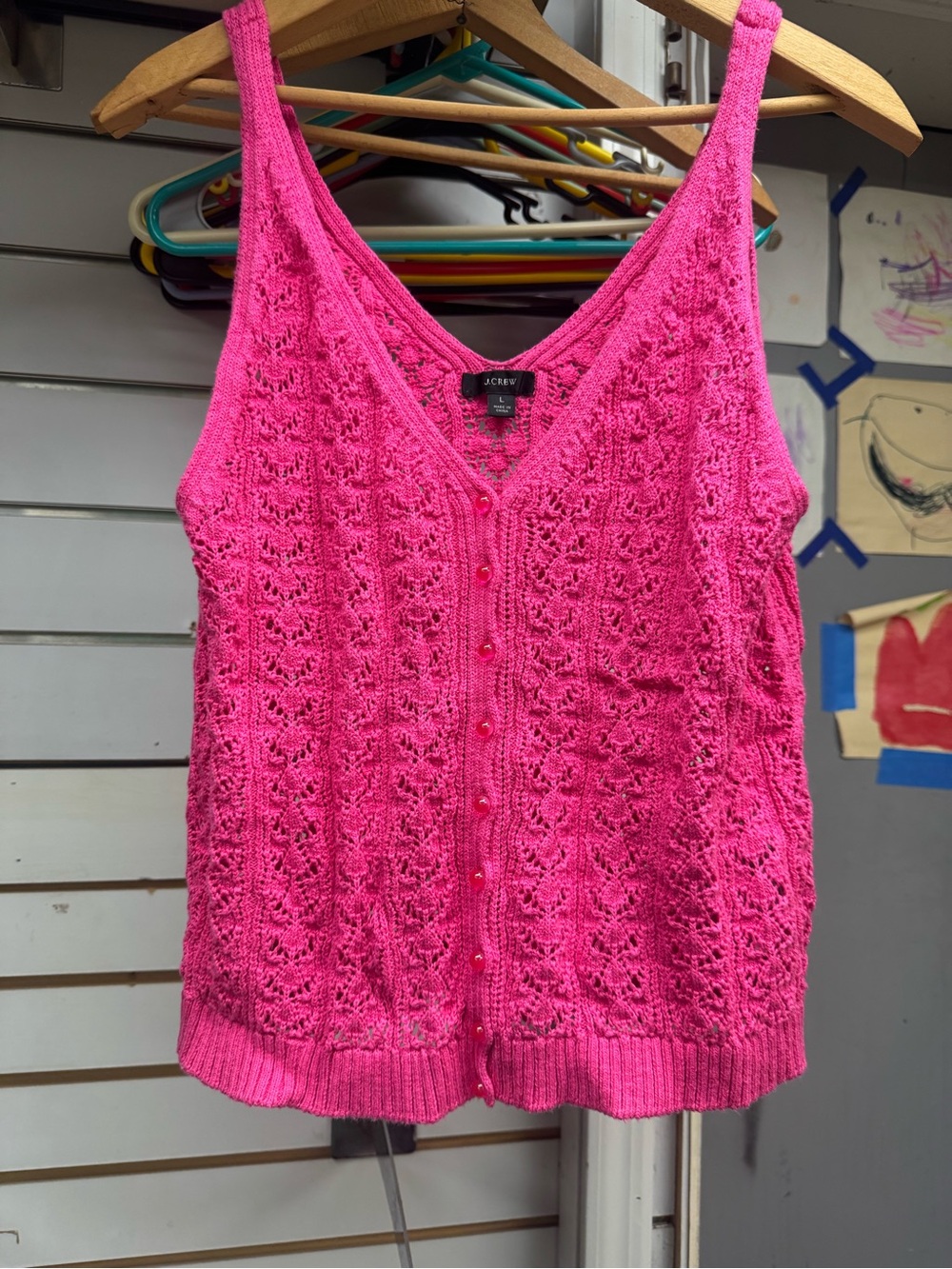 J. Crew Hot Pink Lace Knit Button-Front Camisole